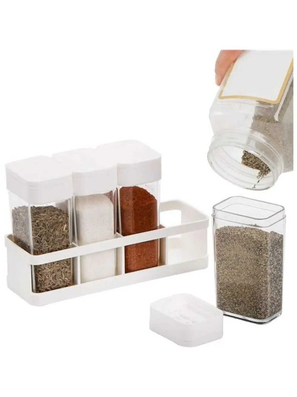 Set of 12 plastic spice shaker jars with lids seasoning containers kitchen stora